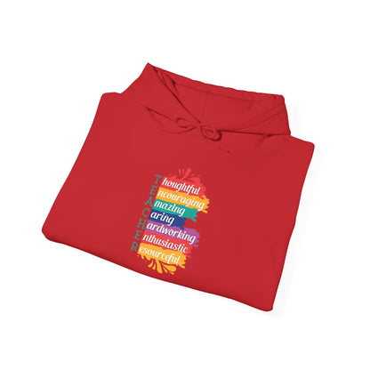 Teacher Appreciation Hoodie |  Inspirational Teacher Gift Sweatshirt | Colorful Graphic Hoodie for Educators | Librarian Rainbow Acrostic Hoodie | Proud Book Lover Sweatshirt