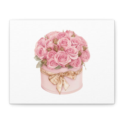 Pink Rose Bouquet Box Wall Art Print | Elegant Floral Gift Decor | Matte Canvas
