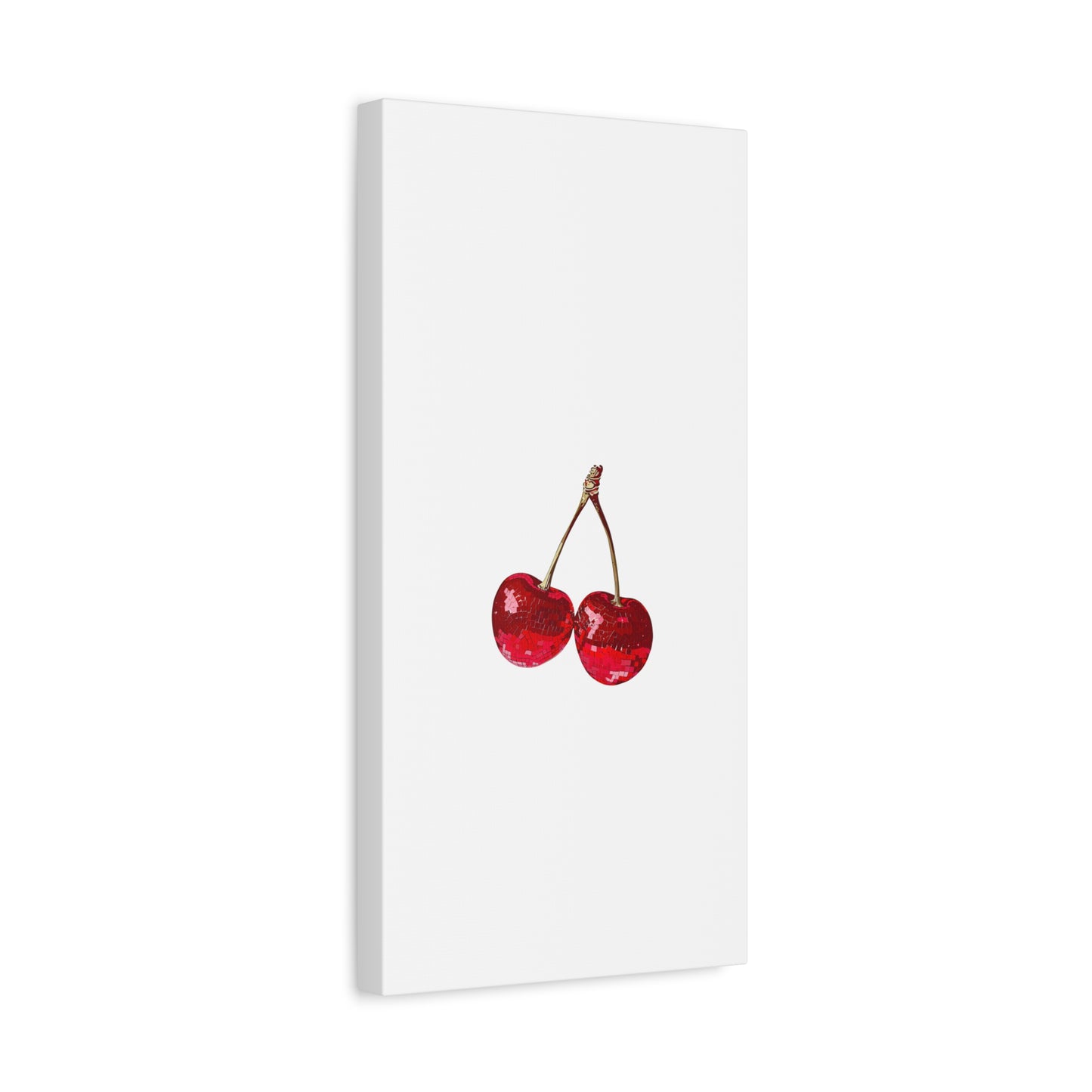 Red Glitter Disco Cherry Wall Art Print | Sparkly Pop Art Fruit Decor | Cherry Duo Matte Canvas Print | Minimal Fruit Wall Art