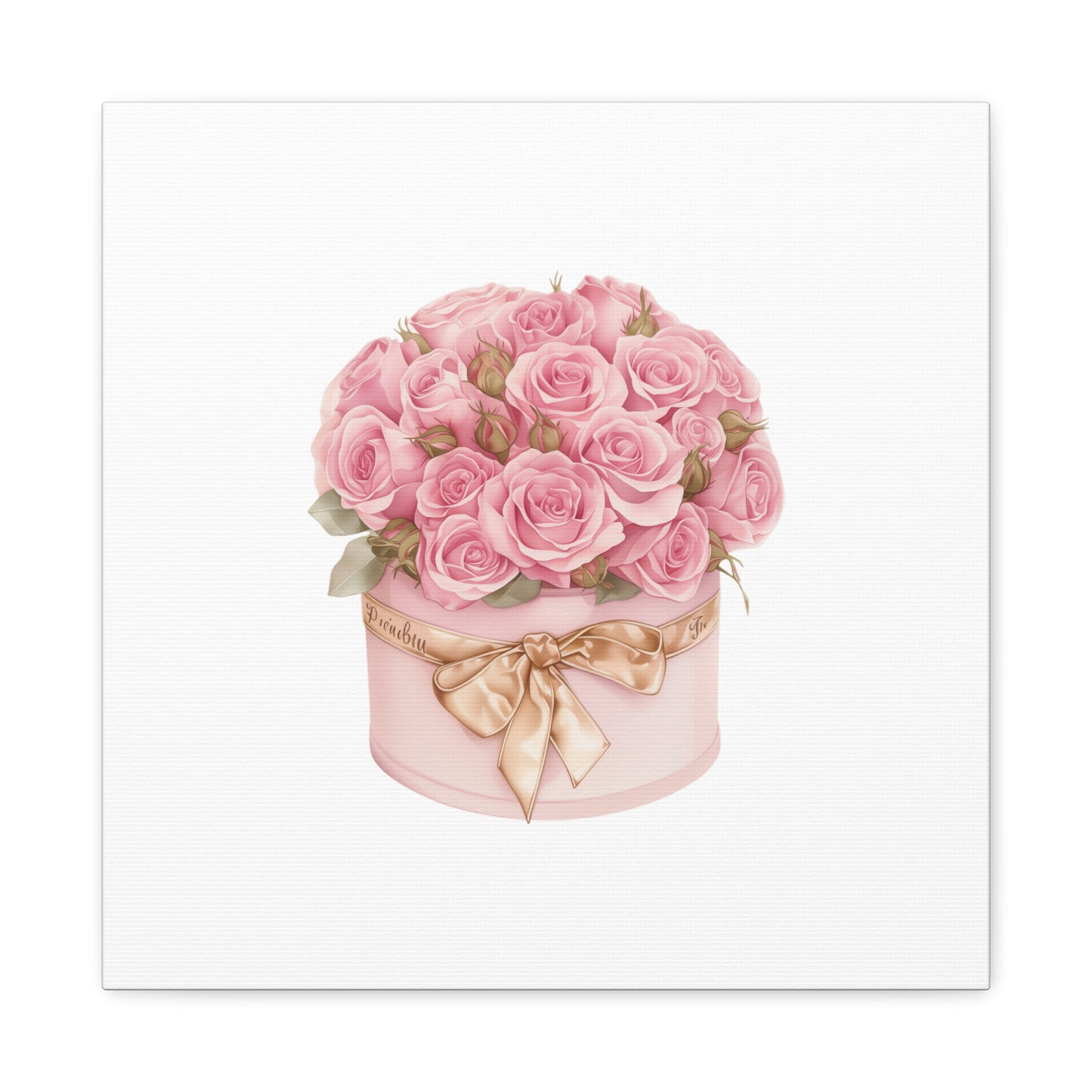 Pink Rose Bouquet Box Wall Art Print | Elegant Floral Gift Decor | Matte Canvas
