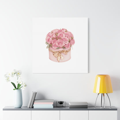 Pink Rose Bouquet Box Wall Art Print | Elegant Floral Gift Decor | Matte Canvas