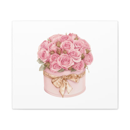 Pink Rose Bouquet Box Wall Art Print | Elegant Floral Gift Decor | Matte Canvas