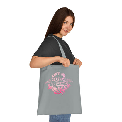 Stylish Canvas Tote for Moms | Everyday Carry & Gift Idea | Ain't No Hood Like Motherhood Cotton Tote | Pink Mom Tote Bag