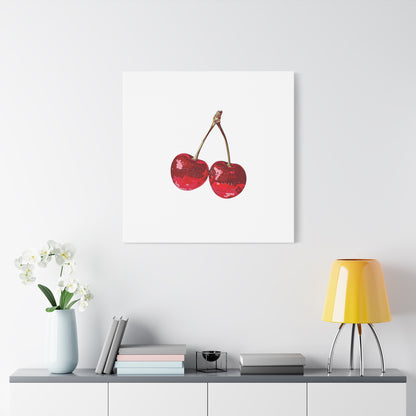 Red Glitter Disco Cherry Wall Art Print | Sparkly Pop Art Fruit Decor | Cherry Duo Matte Canvas Print | Minimal Fruit Wall Art