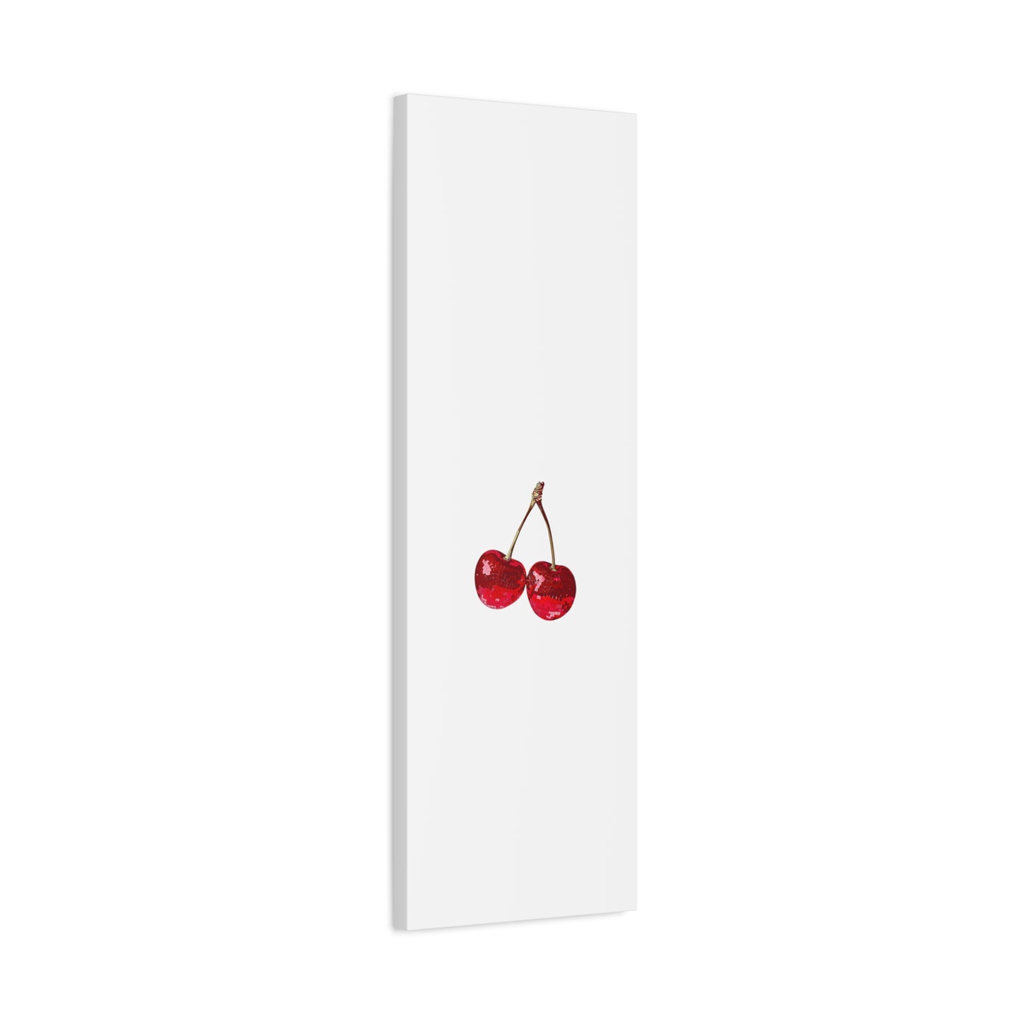 Red Glitter Disco Cherry Wall Art Print | Sparkly Pop Art Fruit Decor | Cherry Duo Matte Canvas Print | Minimal Fruit Wall Art