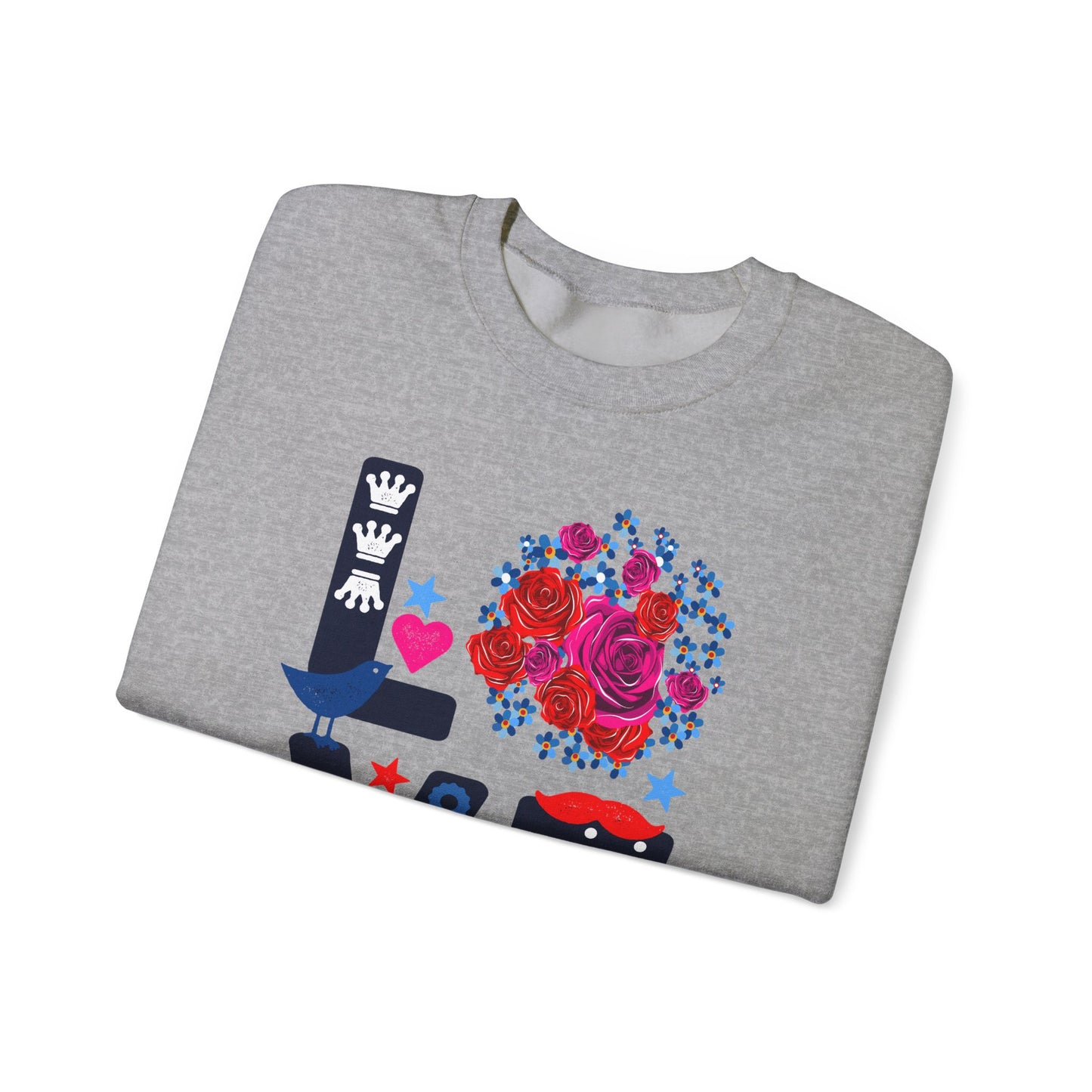 LOVE Graphic Sweatshirt |  Cute Floral Heart Print Women’s Casual Pullover Top | Unisex Heavy Blend | Crewneck Sweatshirt