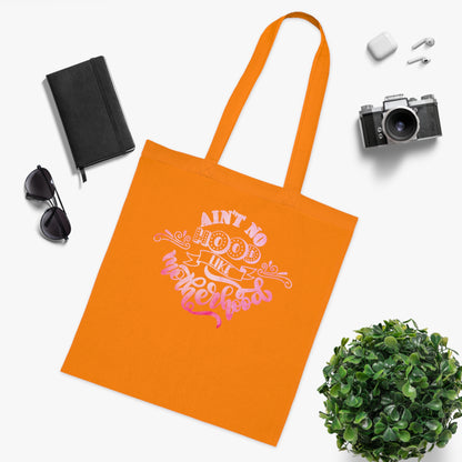 Stylish Canvas Tote for Moms | Everyday Carry & Gift Idea | Ain't No Hood Like Motherhood Cotton Tote | Pink Mom Tote Bag