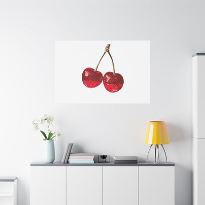 Red Glitter Disco Cherry Wall Art Print | Sparkly Pop Art Fruit Decor | Cherry Duo Matte Canvas Print | Minimal Fruit Wall Art