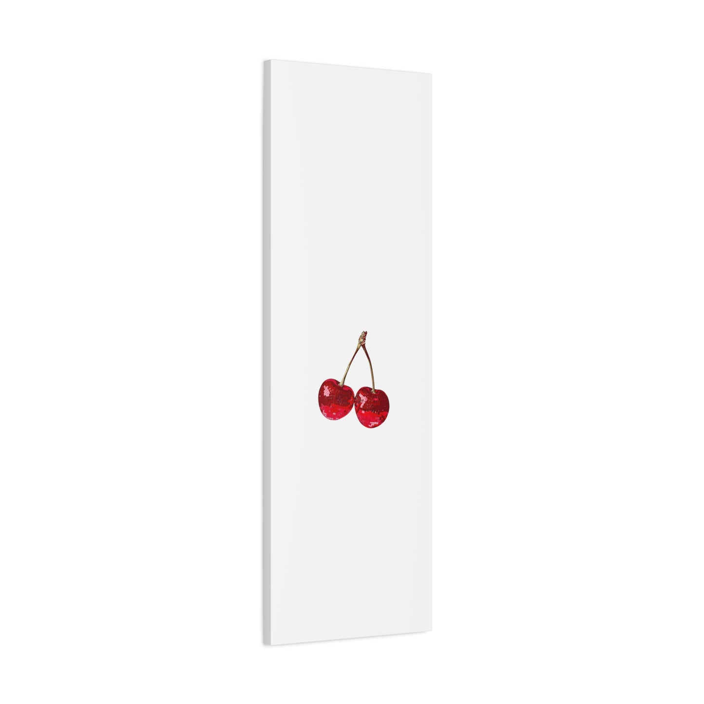 Red Glitter Disco Cherry Wall Art Print | Sparkly Pop Art Fruit Decor | Cherry Duo Matte Canvas Print | Minimal Fruit Wall Art
