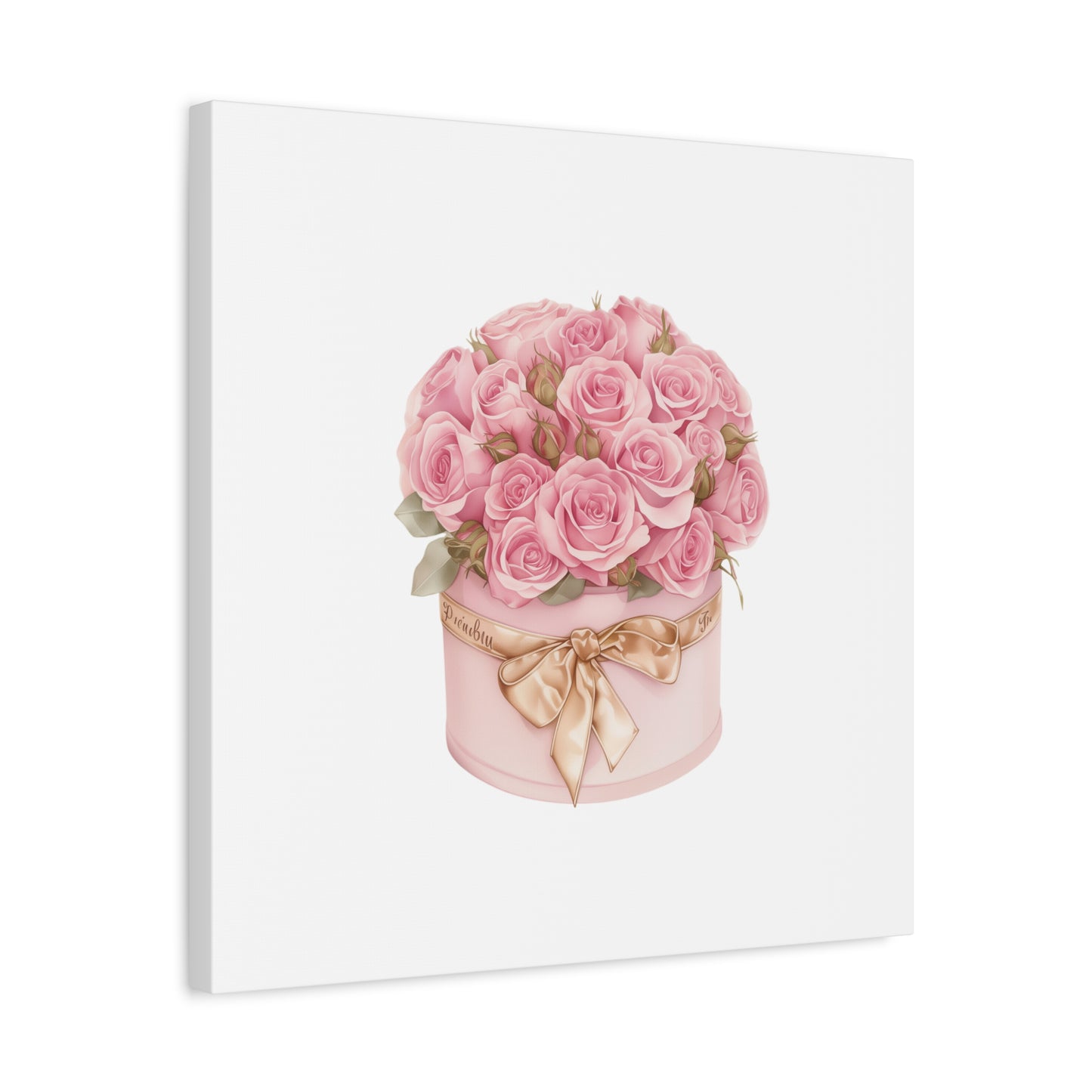 Pink Rose Bouquet Box Wall Art Print | Elegant Floral Gift Decor | Matte Canvas
