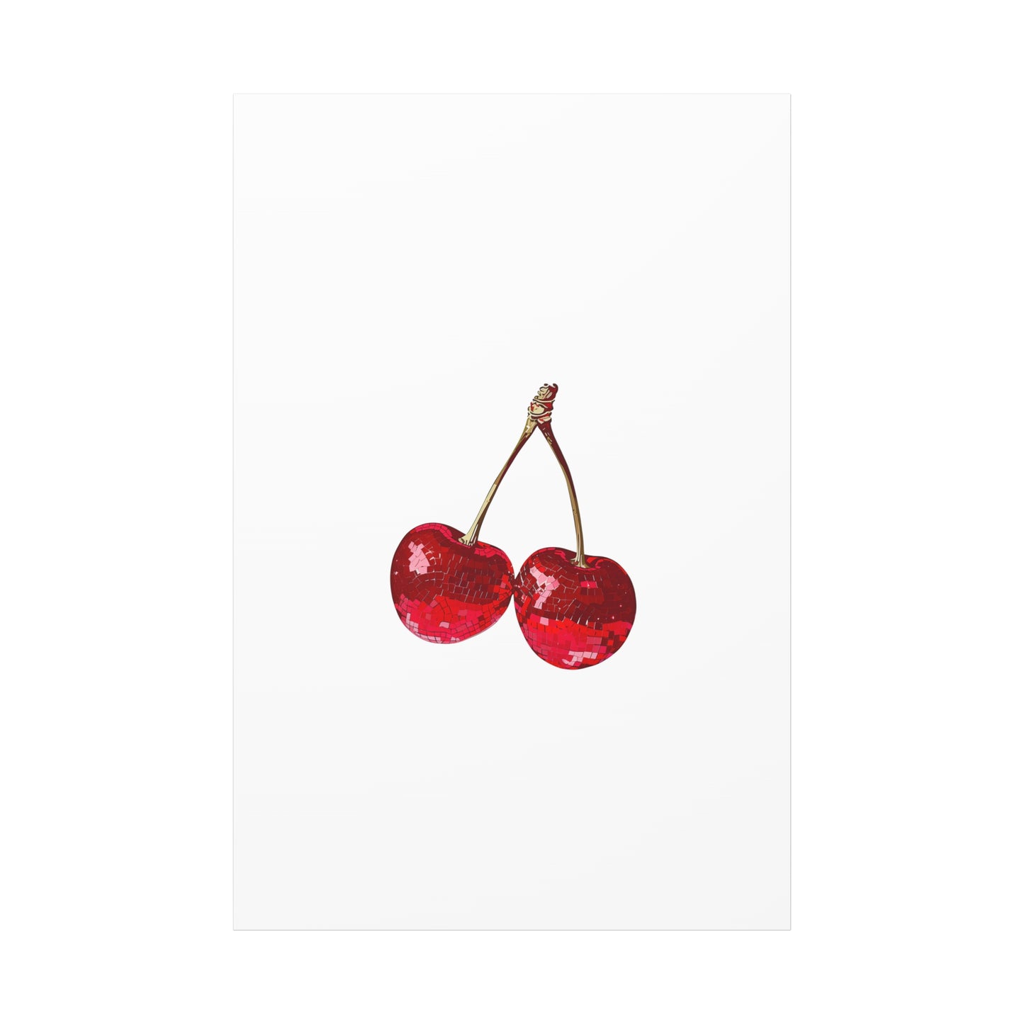 Red Glitter Disco Cherry Wall Art Print | Sparkly Pop Art Fruit Decor | Cherry Duo Matte Canvas Print | Minimal Fruit Wall Art