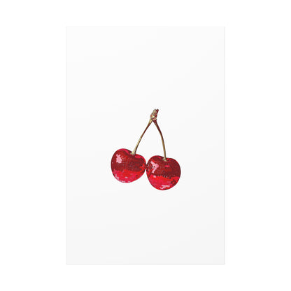 Red Glitter Disco Cherry Wall Art Print | Sparkly Pop Art Fruit Decor | Cherry Duo Matte Canvas Print | Minimal Fruit Wall Art