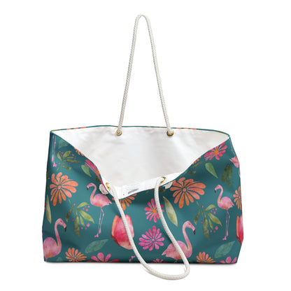Tropical Flamingo Weekender Bag | Floral Vacation Tote | Colorful Boho Carry-On Tote for Stylish Getaways