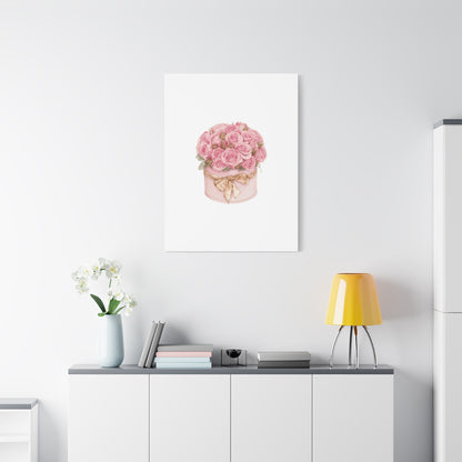 Pink Rose Bouquet Box Wall Art Print | Elegant Floral Gift Decor | Matte Canvas