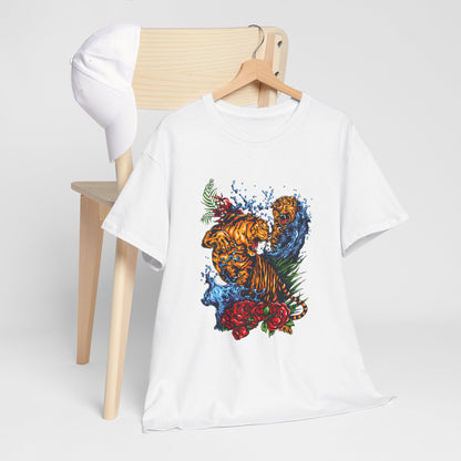 Savage Tiger Floral Graphic Tee  | Bold Streetwear Animal Print Tee | Tiger & Rose Graphic Tee | Bold Floral Ninja Tiger T-Shirt