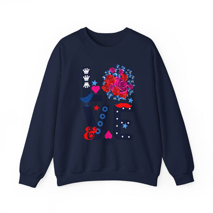LOVE Graphic Sweatshirt |  Cute Floral Heart Print Women’s Casual Pullover Top | Unisex Heavy Blend | Crewneck Sweatshirt