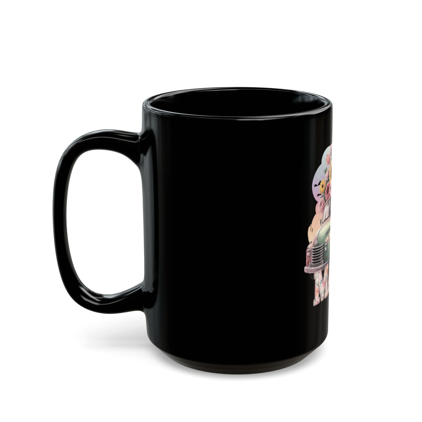 Mother’s Day Ceramic Mug | Mama Floral Truck Mug  | Vintage Flower Coffee Cup for Mom | Cute Mama Gift Mug | Black Mug  | 11oz | 15oz