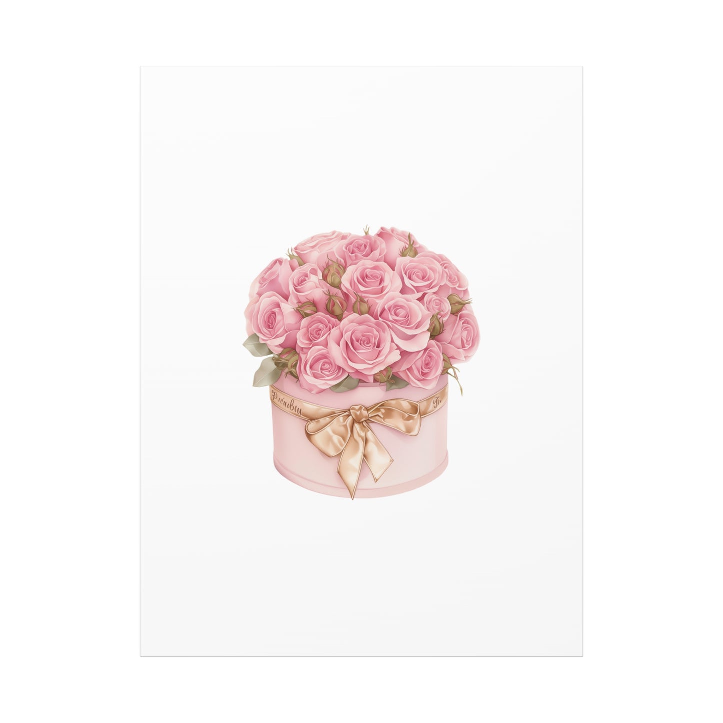 Pink Rose Bouquet Box Wall Art Print | Elegant Floral Gift Decor | Matte Canvas