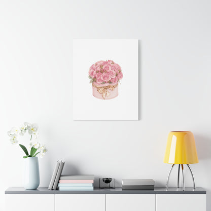 Pink Rose Bouquet Box Wall Art Print | Elegant Floral Gift Decor | Matte Canvas