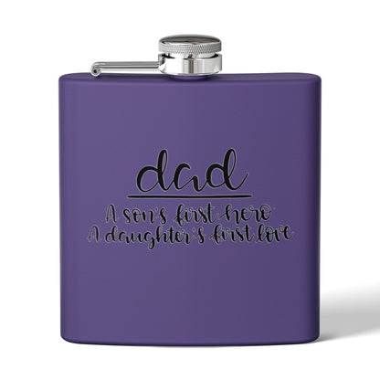 Dad Flask | A Son’s First Hero | A Daughter’s First Love | 6oz Stainless Steel Hip Flask | Father’s Day Gift | 6 oz
