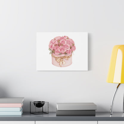 Pink Rose Bouquet Box Wall Art Print | Elegant Floral Gift Decor | Matte Canvas