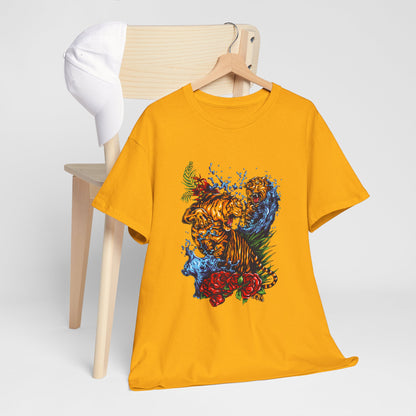 Savage Tiger Floral Graphic Tee  | Bold Streetwear Animal Print Tee | Tiger & Rose Graphic Tee | Bold Floral Ninja Tiger T-Shirt