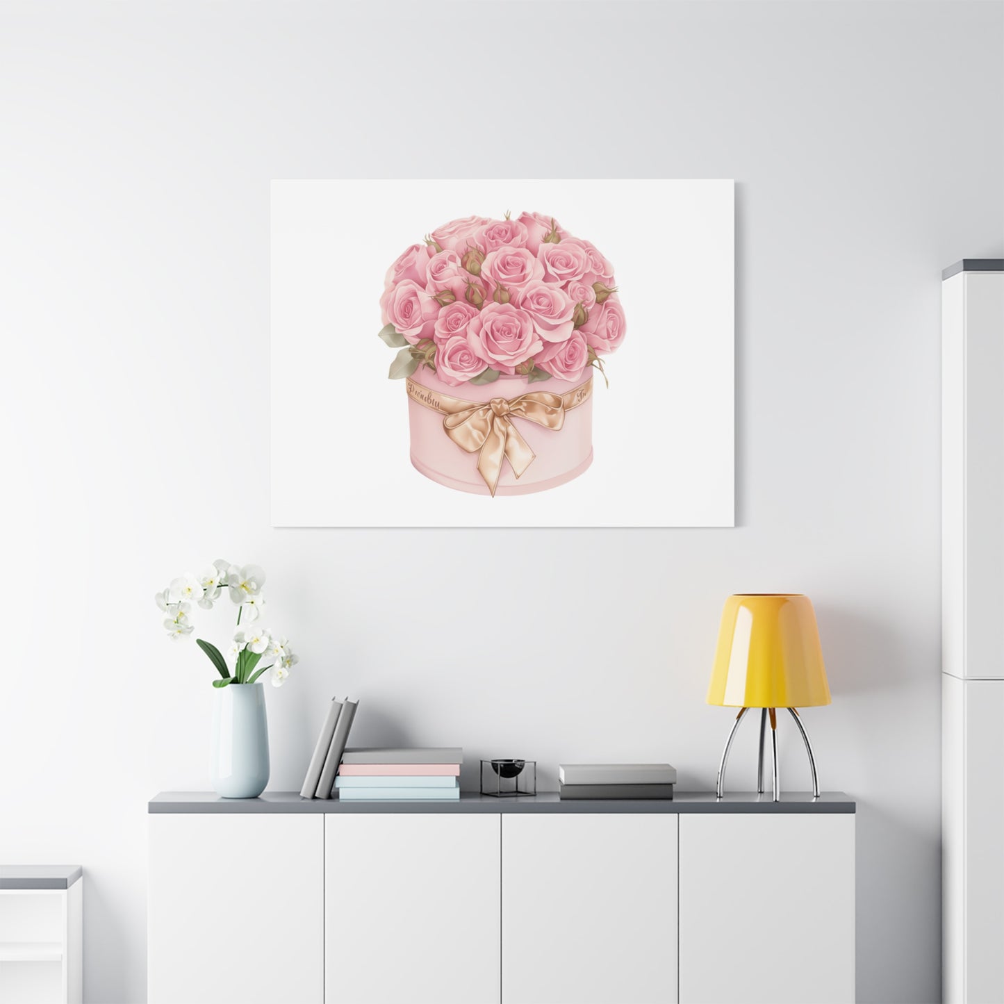 Pink Rose Bouquet Box Wall Art Print | Elegant Floral Gift Decor | Matte Canvas