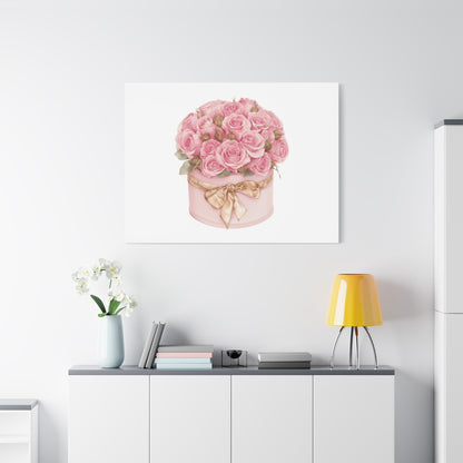 Pink Rose Bouquet Box Wall Art Print | Elegant Floral Gift Decor | Matte Canvas