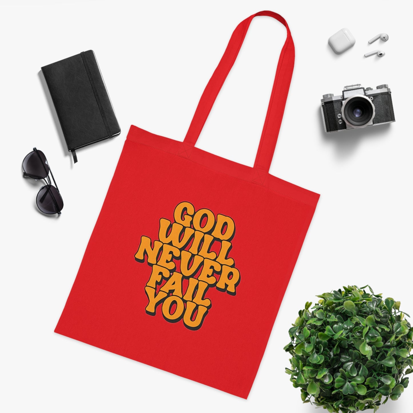 Faith Tote Bag | God Will Never Fail You | Inspirational Cotton Shopping Tote | Christian Faith Canvas Tote Bag for Church | Men | Everyday Use