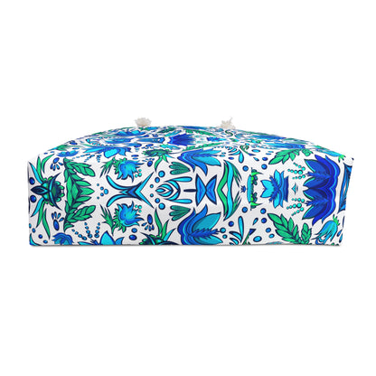Floral Blue Weekender Bag | Boho Tulip Travel Tote |  Tote Bag for Women | Large Canvas Summer Shoulder Bag