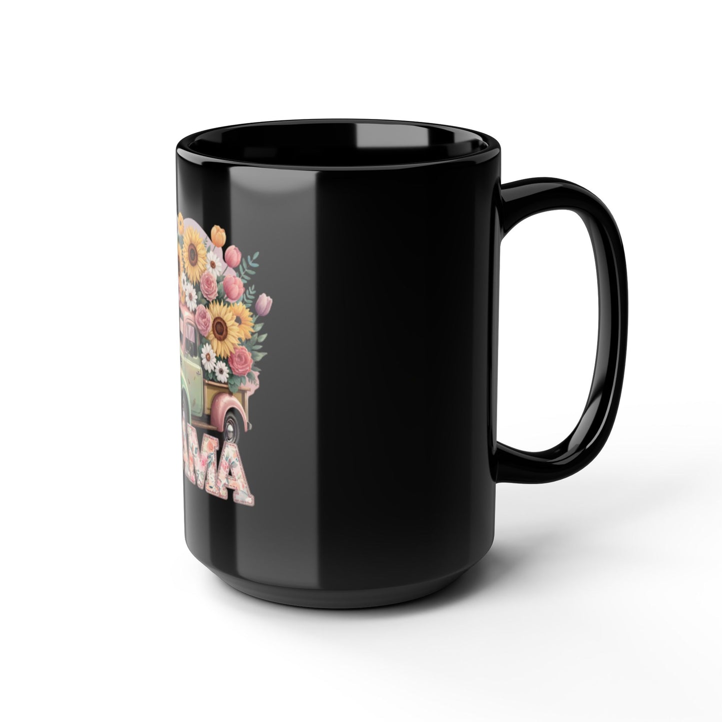 Mother’s Day Ceramic Mug | Mama Floral Truck Mug  | Vintage Flower Coffee Cup for Mom | Cute Mama Gift Mug | Black Mug  | 11oz | 15oz