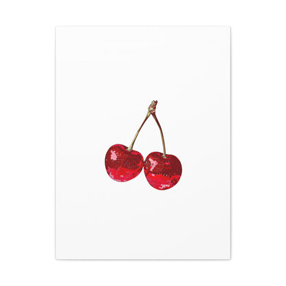 Red Glitter Disco Cherry Wall Art Print | Sparkly Pop Art Fruit Decor | Cherry Duo Matte Canvas Print | Minimal Fruit Wall Art