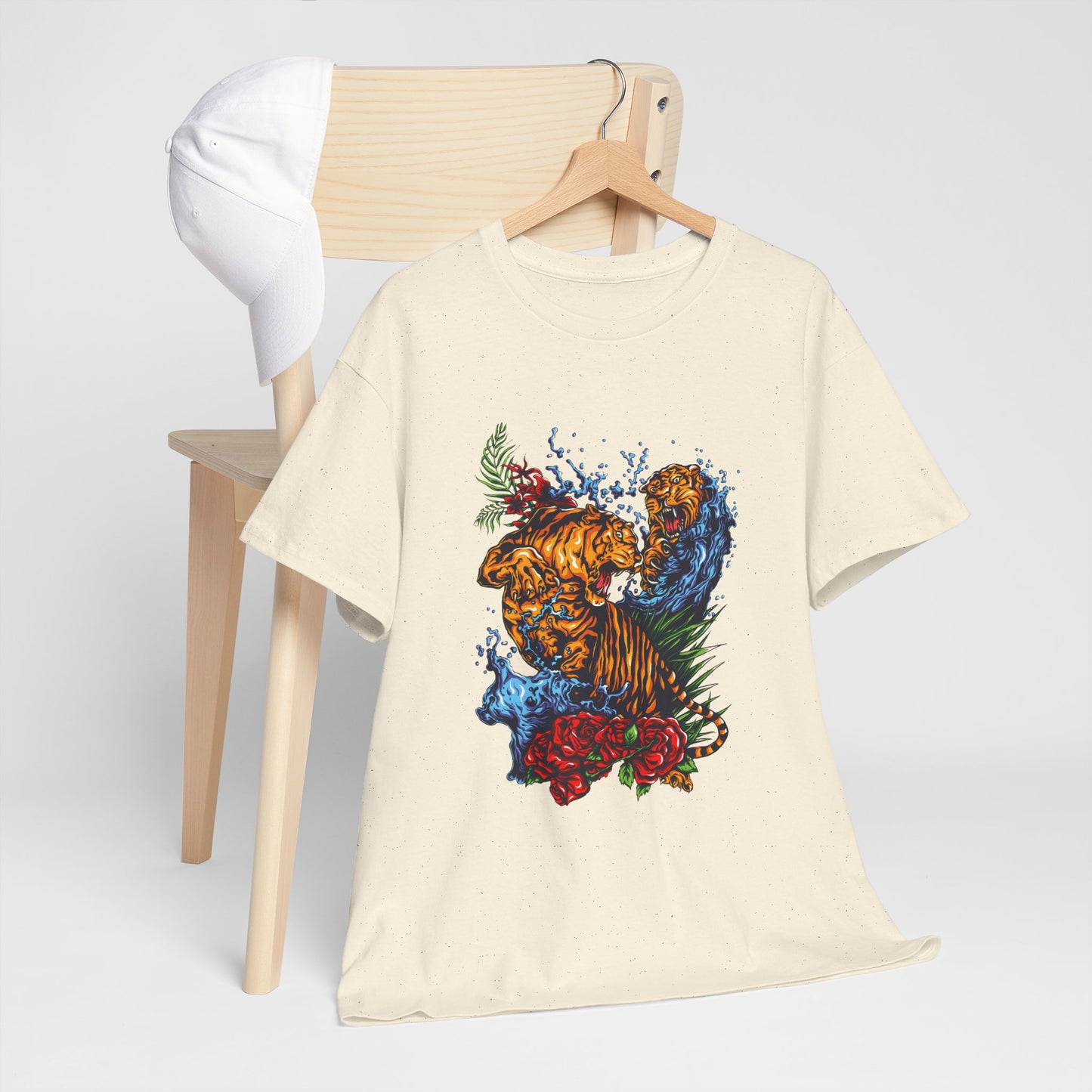 Savage Tiger Floral Graphic Tee  | Bold Streetwear Animal Print Tee | Tiger & Rose Graphic Tee | Bold Floral Ninja Tiger T-Shirt