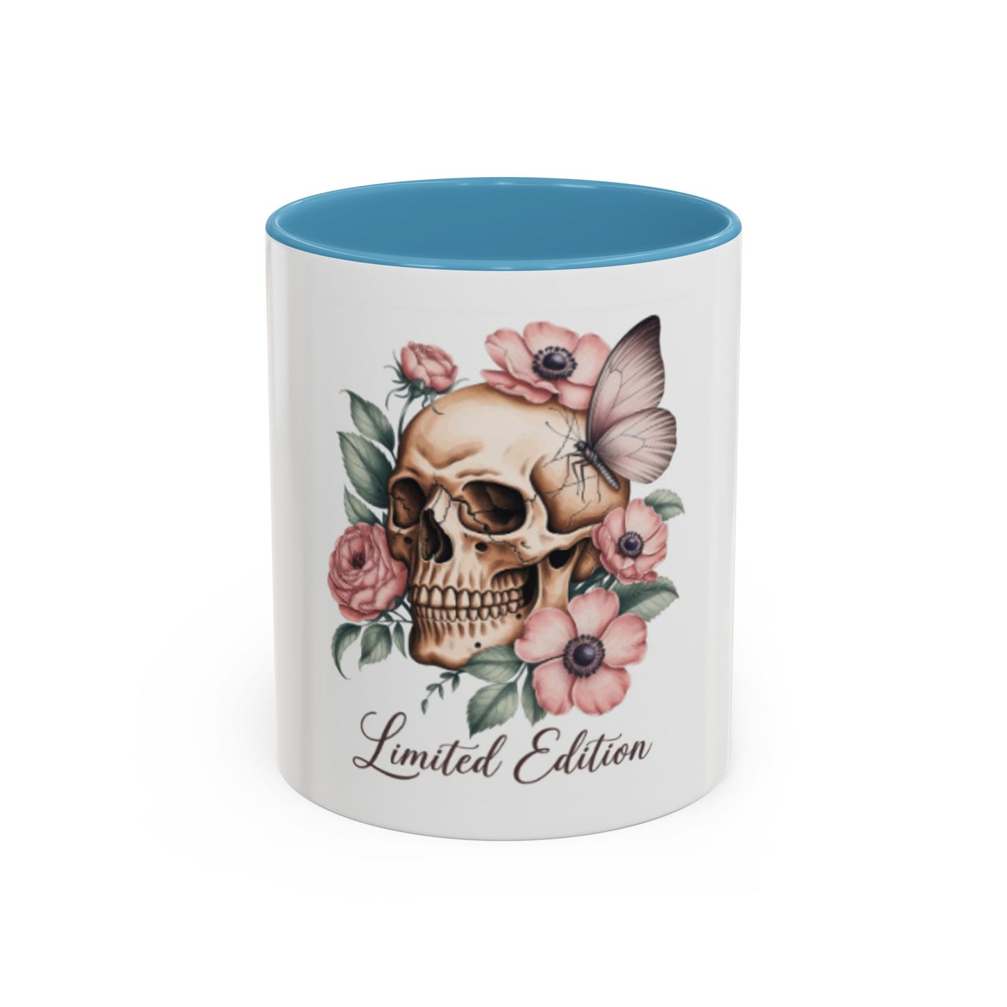 Skull Mug | Gothic Floral Coffee Mug | Aesthetic Skull Ceramic Cup, | Spooky Pink Goth Gift | Accent Coffee Mug 11oz