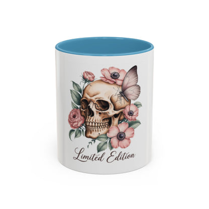 Skull Mug | Gothic Floral Coffee Mug | Aesthetic Skull Ceramic Cup, | Spooky Pink Goth Gift | Accent Coffee Mug 11oz