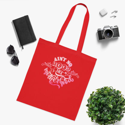 Stylish Canvas Tote for Moms | Everyday Carry & Gift Idea | Ain't No Hood Like Motherhood Cotton Tote | Pink Mom Tote Bag