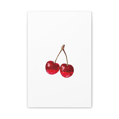 Red Glitter Disco Cherry Wall Art Print | Sparkly Pop Art Fruit Decor | Cherry Duo Matte Canvas Print | Minimal Fruit Wall Art