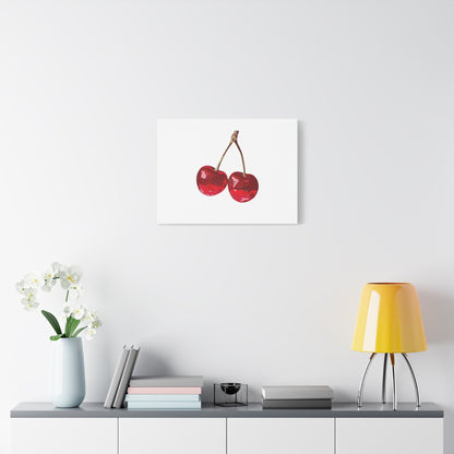 Red Glitter Disco Cherry Wall Art Print | Sparkly Pop Art Fruit Decor | Cherry Duo Matte Canvas Print | Minimal Fruit Wall Art