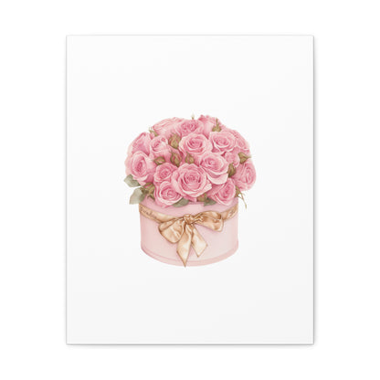 Pink Rose Bouquet Box Wall Art Print | Elegant Floral Gift Decor | Matte Canvas