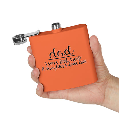 Dad Flask | A Son’s First Hero | A Daughter’s First Love | 6oz Stainless Steel Hip Flask | Father’s Day Gift | 6 oz