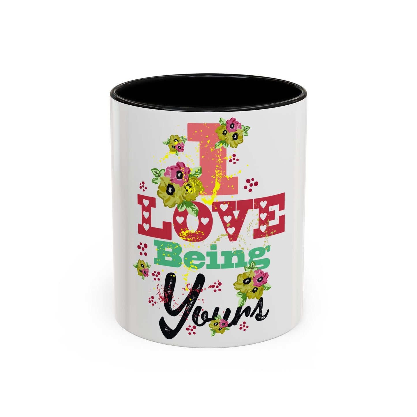 I Love Being Yours Floral Mug | Cute Romantic Coffee Cup with Red Interior | Gift for Her, Wife, Girlfriend | Aesthetic Ceramic Mug | Accent Coffee Mug (11, 15oz)