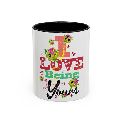 I Love Being Yours Floral Mug | Cute Romantic Coffee Cup with Red Interior | Gift for Her, Wife, Girlfriend | Aesthetic Ceramic Mug | Accent Coffee Mug (11, 15oz)