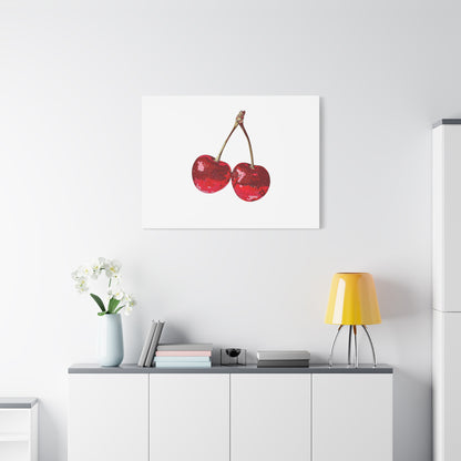 Red Glitter Disco Cherry Wall Art Print | Sparkly Pop Art Fruit Decor | Cherry Duo Matte Canvas Print | Minimal Fruit Wall Art