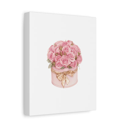 Pink Rose Bouquet Box Wall Art Print | Elegant Floral Gift Decor | Matte Canvas