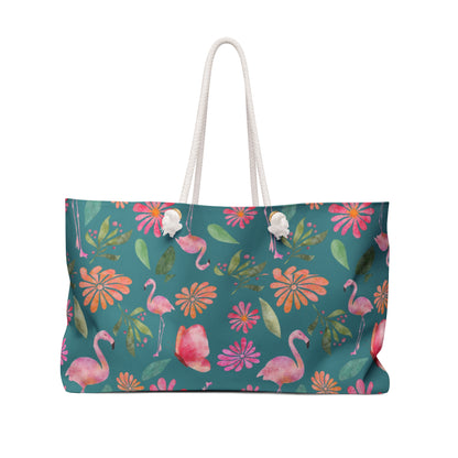 Tropical Flamingo Weekender Bag | Floral Vacation Tote | Colorful Boho Carry-On Tote for Stylish Getaways