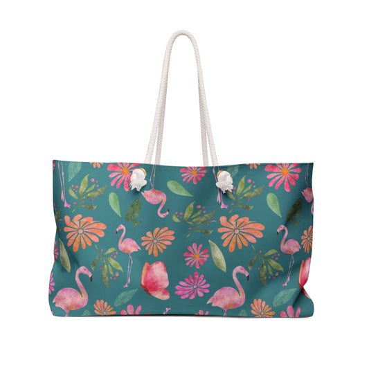 Tropical Flamingo Weekender Bag | Floral Vacation Tote | Colorful Boho Carry-On Tote for Stylish Getaways