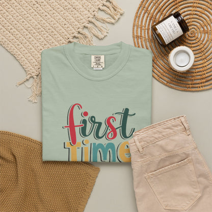 First Time Mama Tee | Trendy Motherhood Shirt for New Moms | Gift for Her | New Mom T-Shirt |‘First Time Mom’ Cute Graphic Tee | Perfect Baby Shower Gift