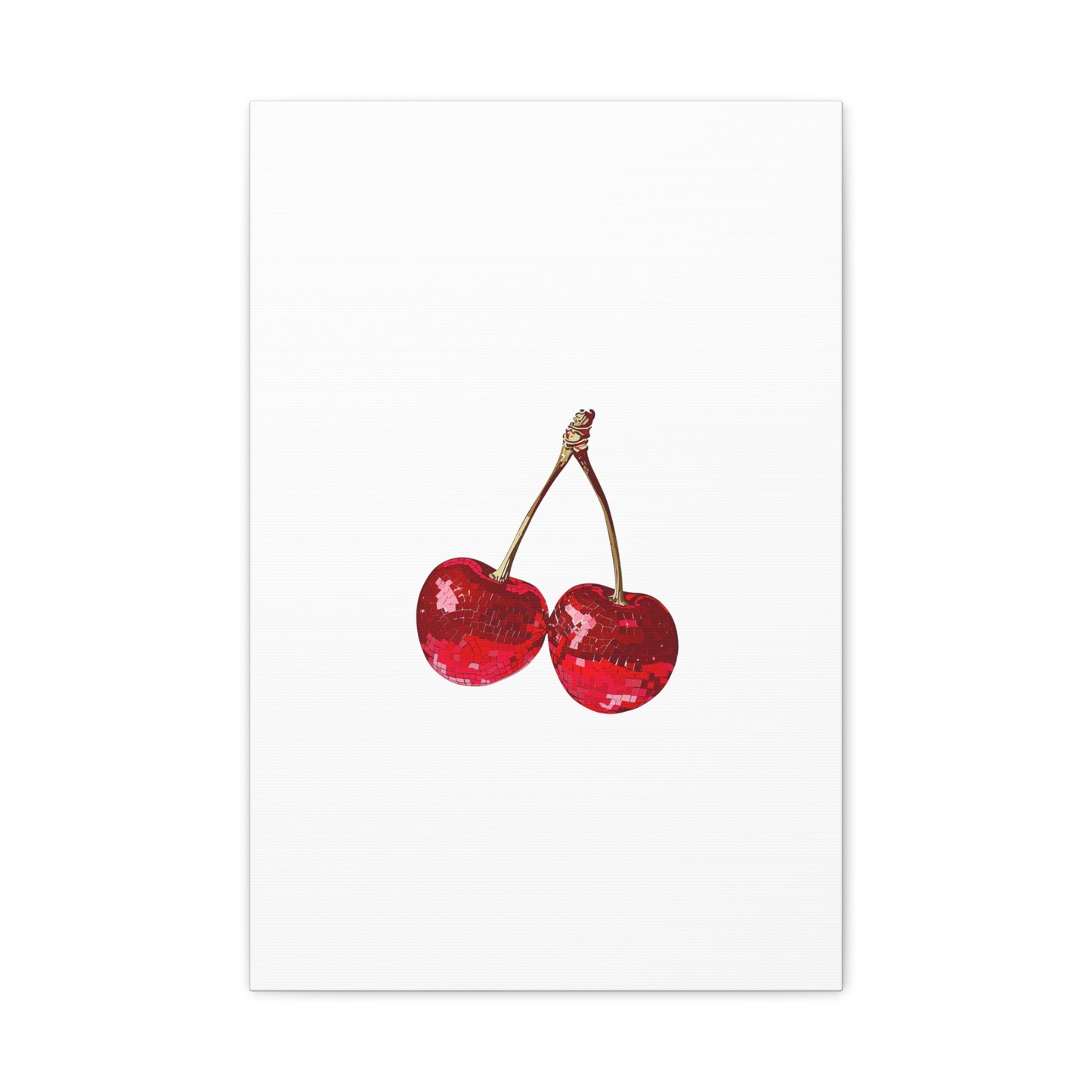 Red Glitter Disco Cherry Wall Art Print | Sparkly Pop Art Fruit Decor | Cherry Duo Matte Canvas Print | Minimal Fruit Wall Art