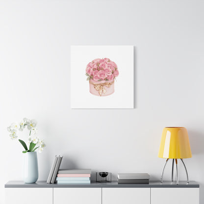 Pink Rose Bouquet Box Wall Art Print | Elegant Floral Gift Decor | Matte Canvas