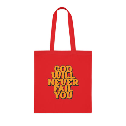Faith Tote Bag | God Will Never Fail You | Inspirational Cotton Shopping Tote | Christian Faith Canvas Tote Bag for Church | Men | Everyday Use